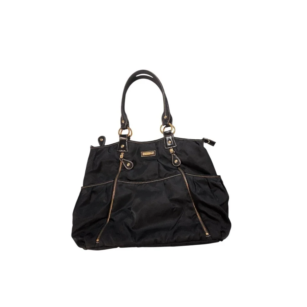 Storksak Olivia Diaper Bag‎ Black Satin Nylon Multiple Pockets